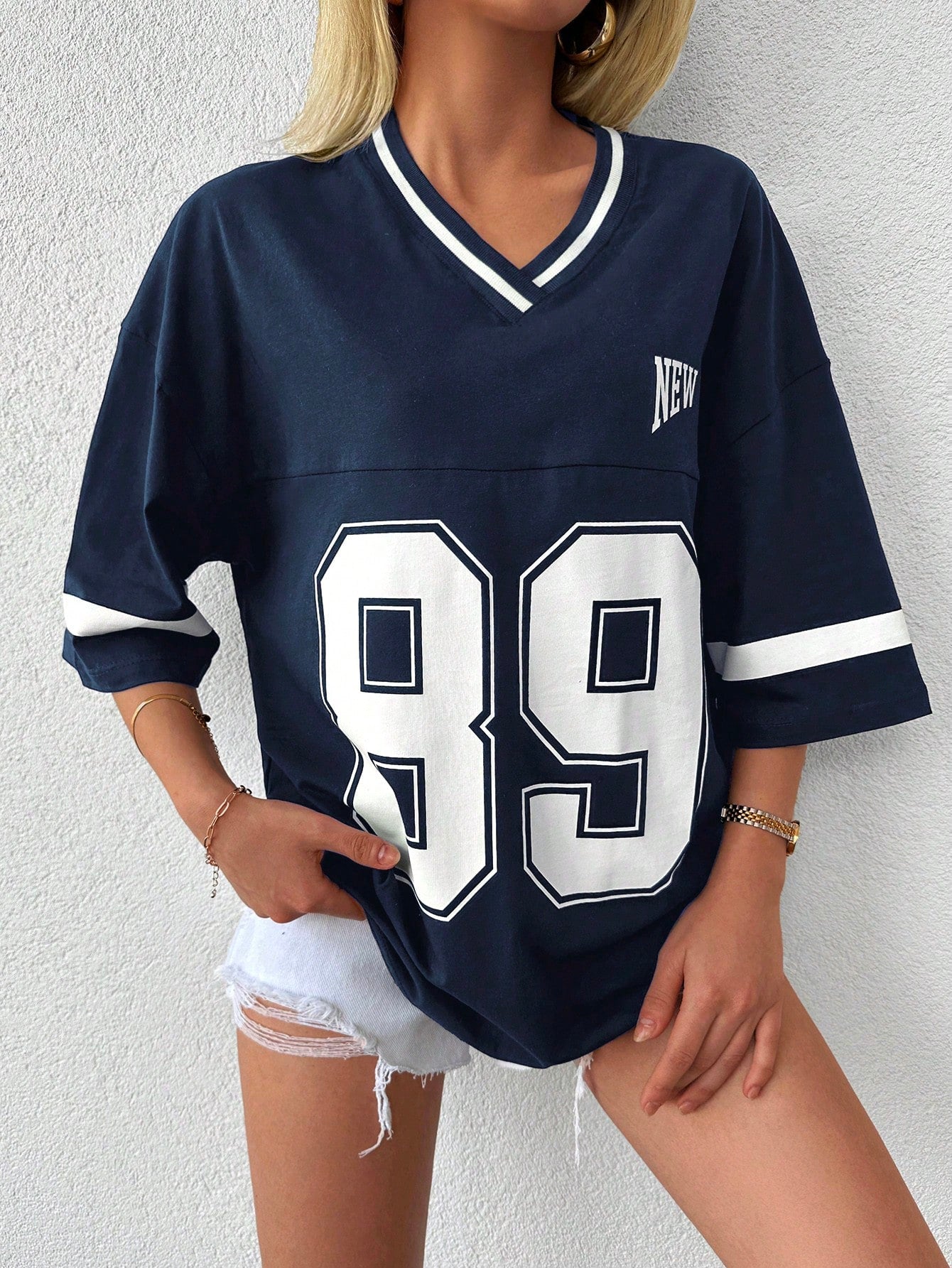 Oversized varsity shirt met V-hals voor vrouwen