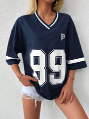 Oversized varsity shirt met V-hals voor vrouwen