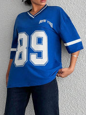 Oversized varsity shirt met V-hals voor vrouwen