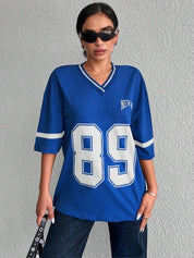 Oversized varsity shirt met V-hals voor vrouwen