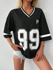 Oversized varsity shirt met V-hals voor vrouwen