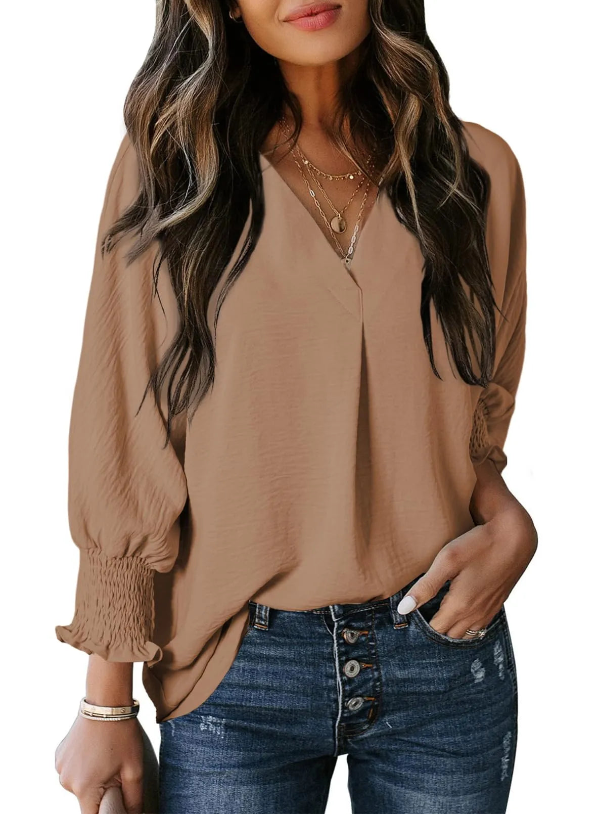 Blouse met gesmokte mouwen en soepel vallend ontwerp voor vrouwen