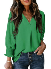 Blouse met gesmokte mouwen en soepel vallend ontwerp voor vrouwen