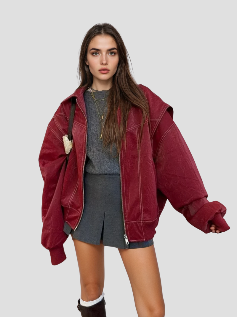 Oversized leren jas met trendy uitstraling voor vrouwen