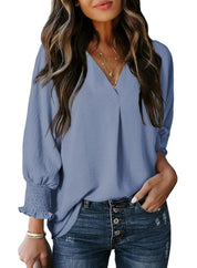 Blouse met gesmokte mouwen en soepel vallend ontwerp voor vrouwen