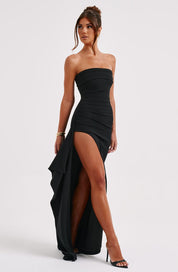 Maxi Jurk met Hoge Split en Off-Shoulder