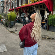 Rode leren jas met oversized pasvorm voor vrouwen